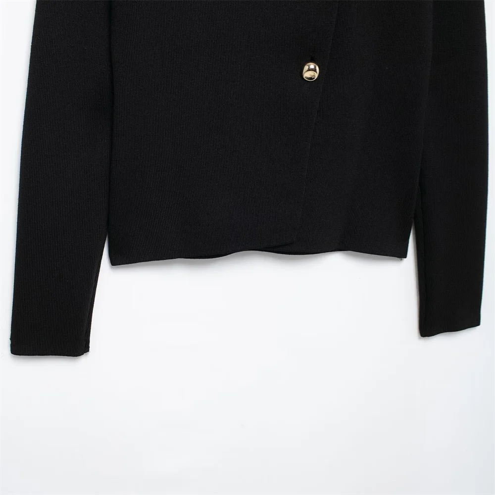 PB&ZA2024 Autumn New Women's Clothing Style Slimming Asymmetric Knitted Coat Small Folded Splicing Skirt Set