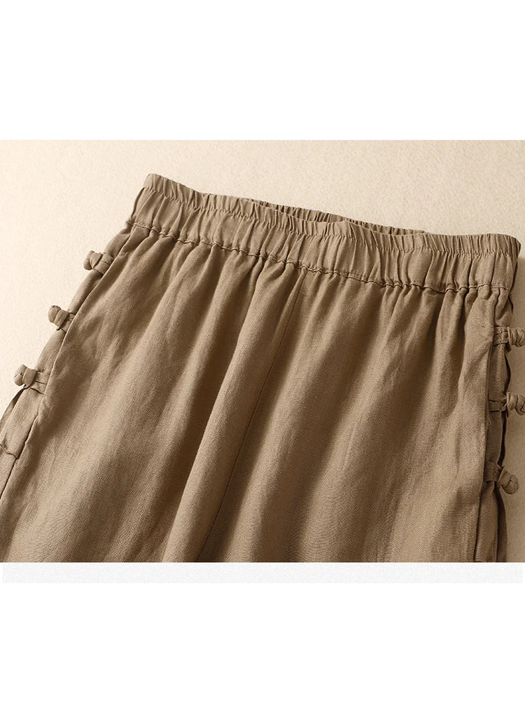 Japan Style Cotton Harem Pants Female Retro Buttons Casual Loose Ankle-Length Trousers for Women Pantalones Mujer