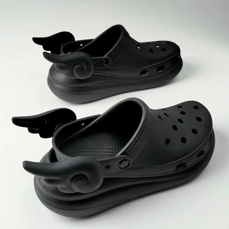 2pcs Lovely Angel Wings Shoes Charms Accessories Black White DIY Shoes Buckle Cartoon Shoes Buckles Decor Removable Shoe Pendant