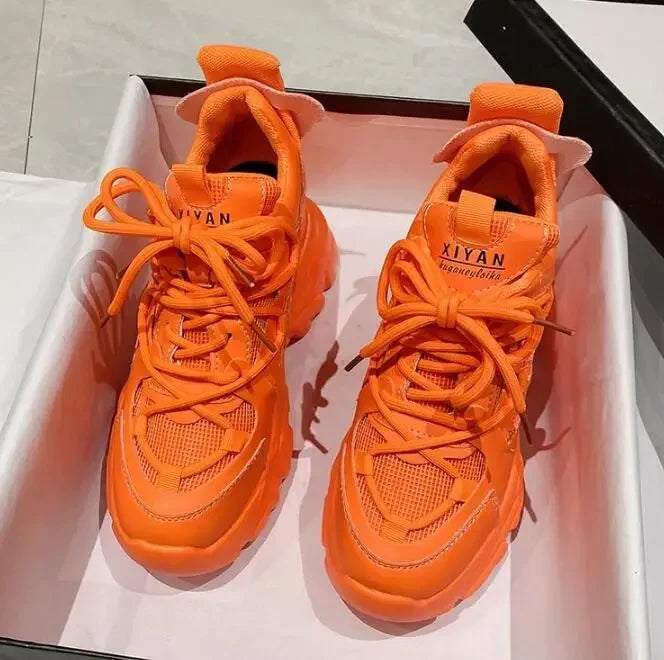 Autumn Orange Platform Sneakers Thick Sole Wedge Heels Women Casual Shoes Lace-up Slip On 2025 Ladies Height Increasing Shoes