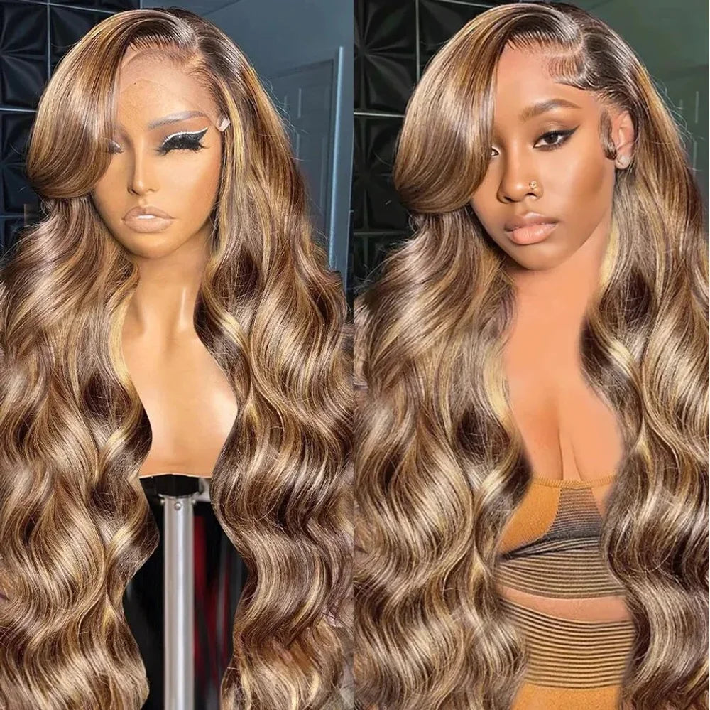 200 Density 13x6 Lace Frontal Wig Colored Human Hair For Women 13x4 HD Highlight Ombre Body Wave Wigs P4/27 Blonde Brown Wig