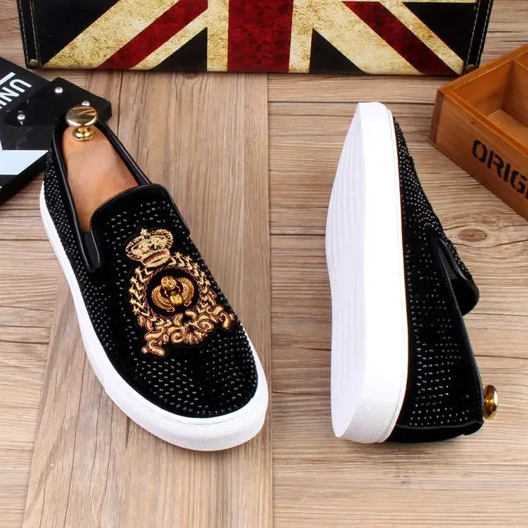 Men Tide Leather Casual Shoes Man Fashion Luxury Embroidery Flat Shoes Leisure Sneakers Loafers Shoes for Men