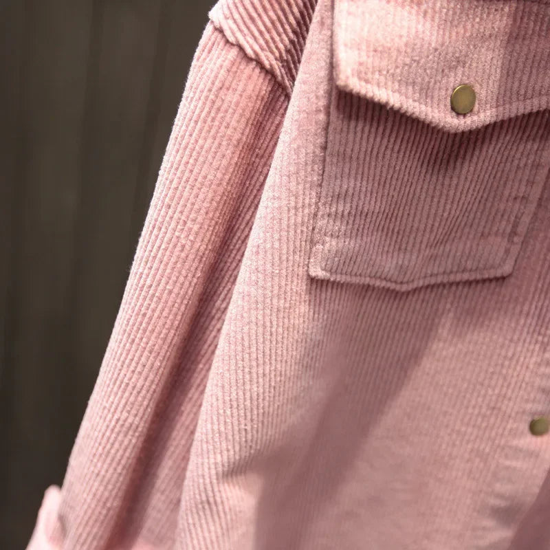 Vintage Artistic Corduroy Shirt Women's Long Sleeve Korean Version Loose Fit Slimming Base Layer Top Spring Autumn New Jacket