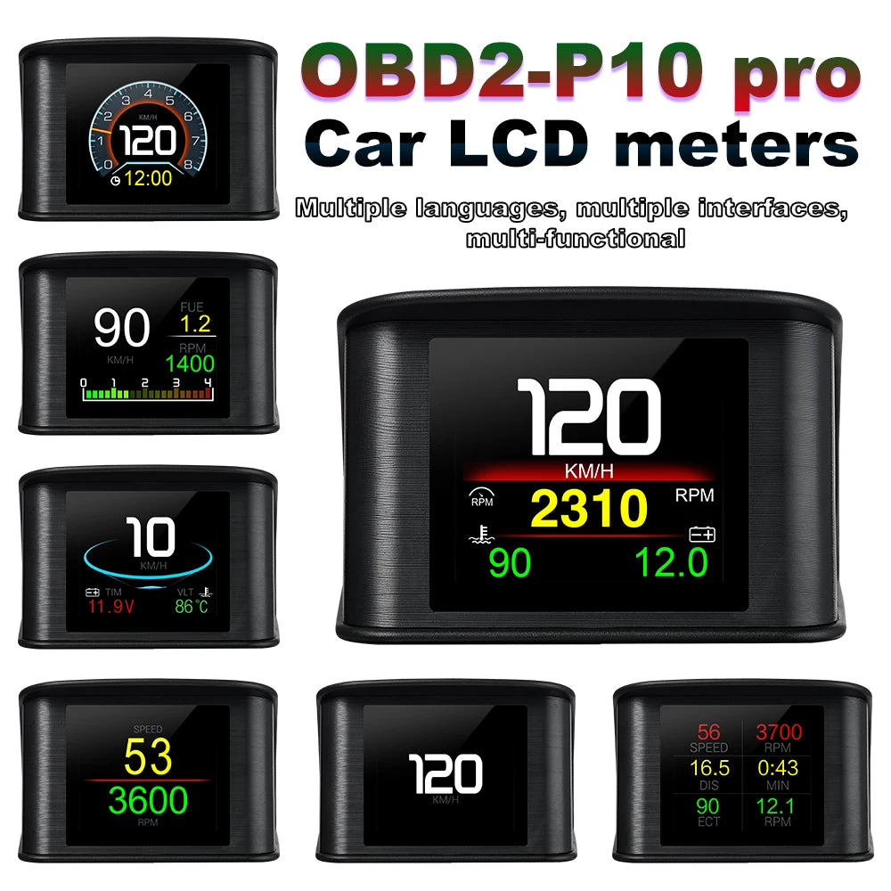 P10 Pro Head Up Display On-board Computer Car Digital OBD2 Mileage OBD Driving Computer Display Speedometer Temperature Gauge