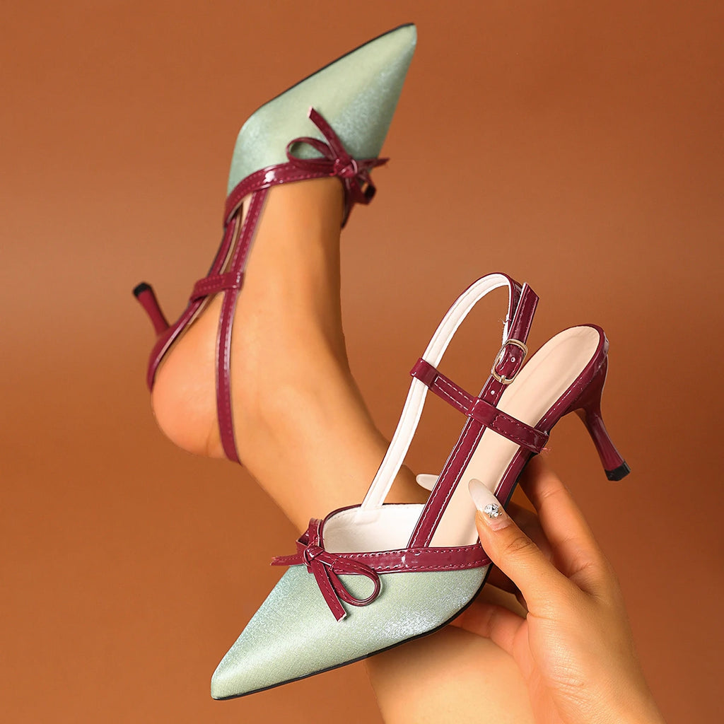 Clear Green Bow Toe Sandals for Women Summer New Fairy with Skirt Pointed Toe Back Empty Color Matching High Heels