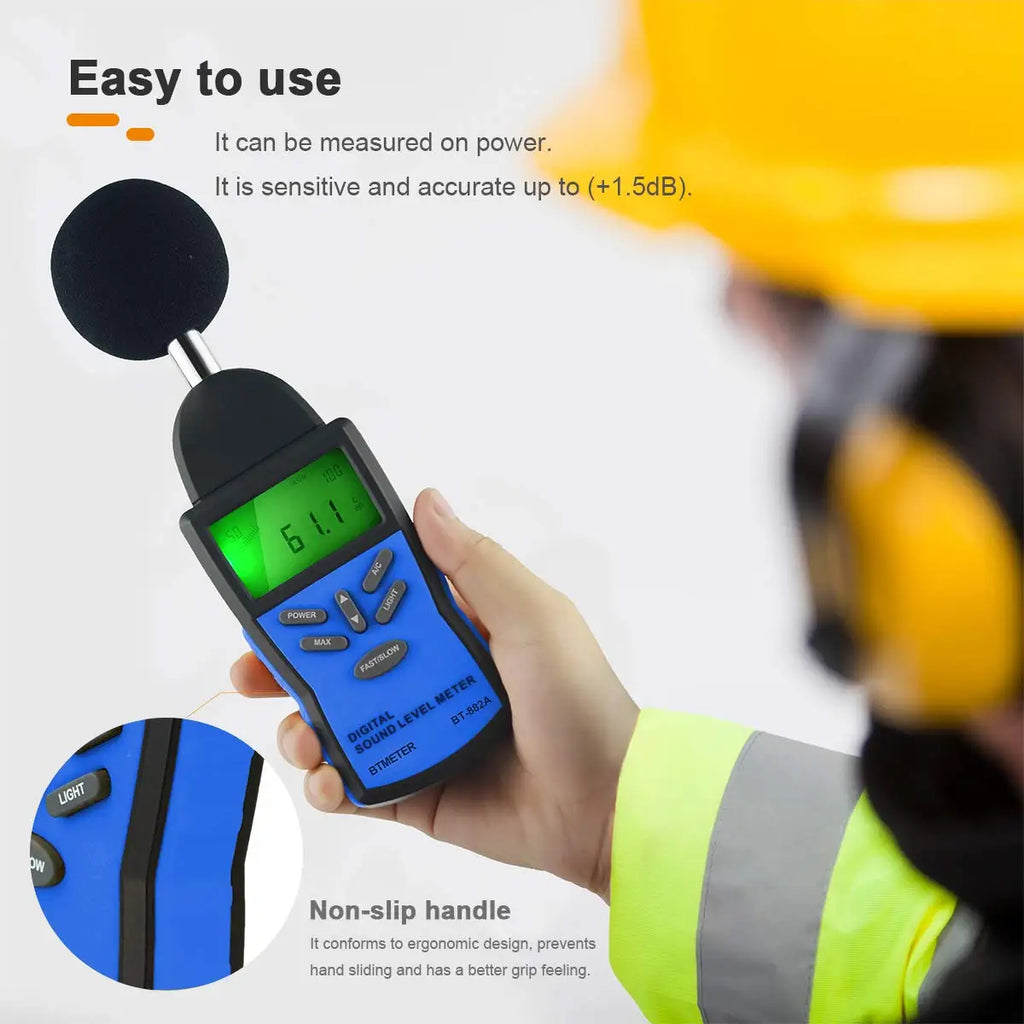 BT-882A Precision Sound Level Meter, Digital Decibel Tester for 30~130 dB Noise Volume Measurement with A/C Fast/Slow Weighting