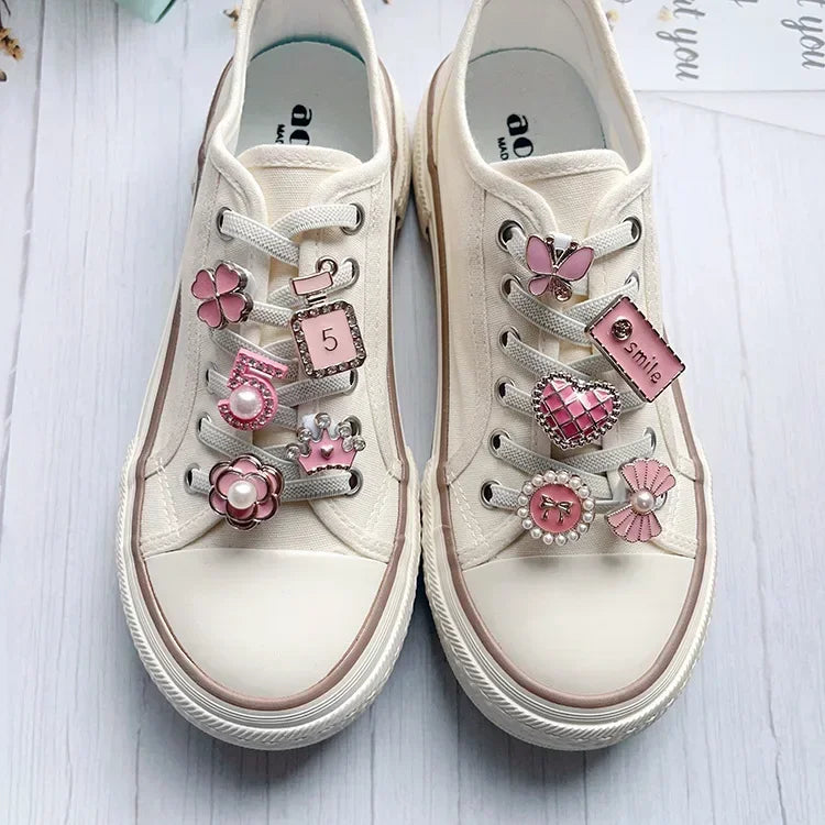 1 PCS Girls Pink Shoelace Charm Buckle Shoe Laces Charms for Sneakers Shoes Decorations Fashion DIY Shoelaces Accessories New