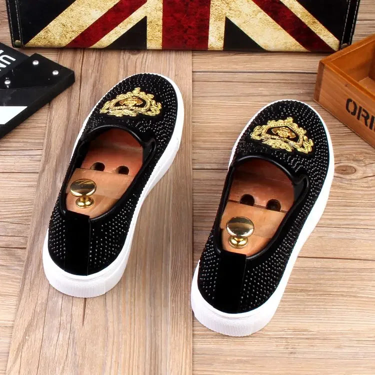 Men Tide Leather Casual Shoes Man Fashion Luxury Embroidery Flat Shoes Leisure Sneakers Loafers Shoes for Men