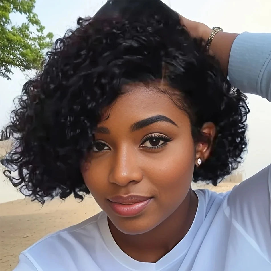 Pixie Cut Short Curly Bob Deep Water Wave Wigs 100% Human Hair 13x4 Transparent Lace Frontal Wig Lace Front Wigs Top Quality