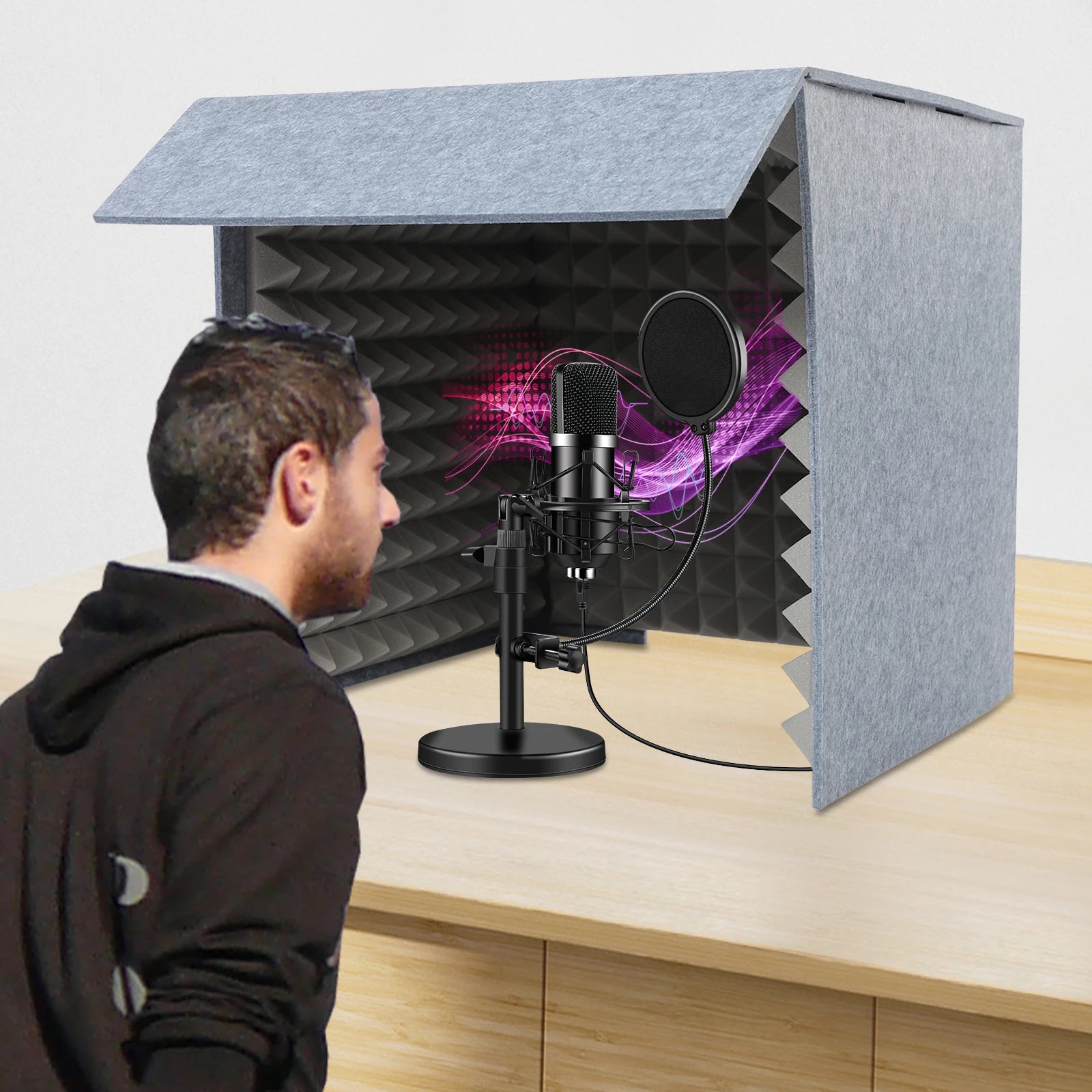 Professional Foldable & Portable Desktop Soundproof Booth, 23.6" Cube with Dual-Layer Acoustic Panels for Recording/Streaming