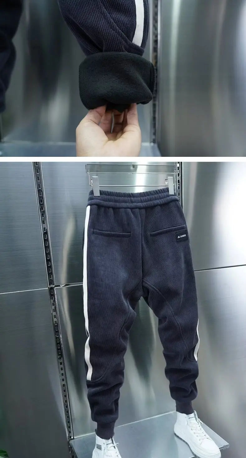 Fashion 2024 Autumn Winter New Black Jogger Men's Corduroy Pants Korean Elastic Waist Casual Pants Jogging Striped Harem Pants