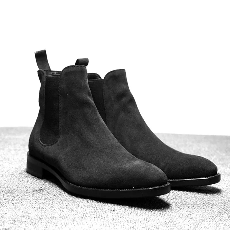 Autumn Winter Men Boot ANKLE Desert Boot New Deer Skin Chelsea Men's Boots Elastic Mid Tube Anti Velvet Shoes Men Shoes Grey