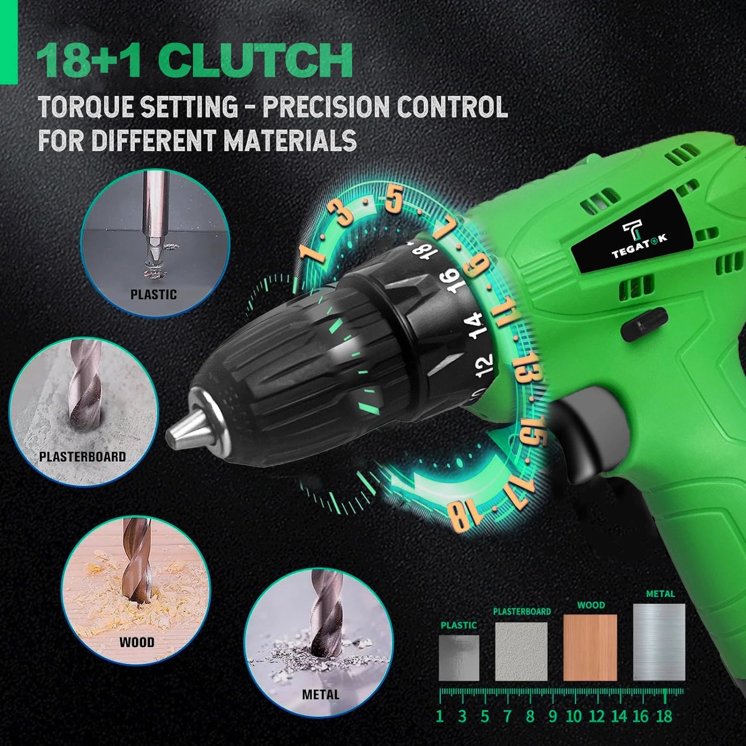 12V Cordless Drill Kit , with Battery and Charger, Variable Speed, 18+1 Torque Drill, 3/8 Inch Keyless Chuck Bit