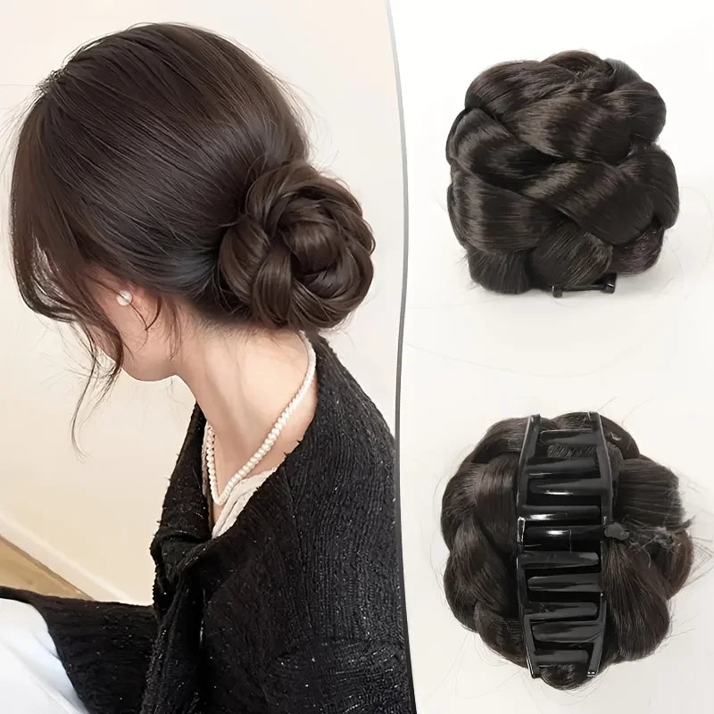 4-inch synthetic grab clip lazy hair braid braided bun wig women's low-tie meatball head heat-resistant bun hair accessories