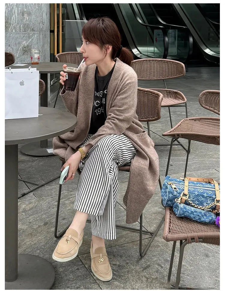 Summer Walk Genuine Leather Casual Slip-On Loers Women's Faion Single oes Comfortable round Toe Flat Heel All-Match Color