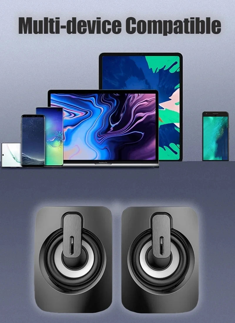 USB Powered Speaker Portable MiniSubwoofer With RGB Lights Volume Control 3.5mm AUX-in HiFi Stereo Sound Desk Audio System