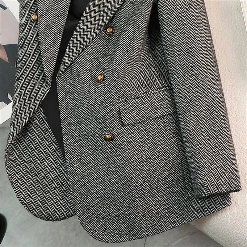 High-Quality Suit Jacket Women 2025 New Autumn Winter Word Pattern Blazer Coat Female Temperament Cool Design Unique Ladies Tops