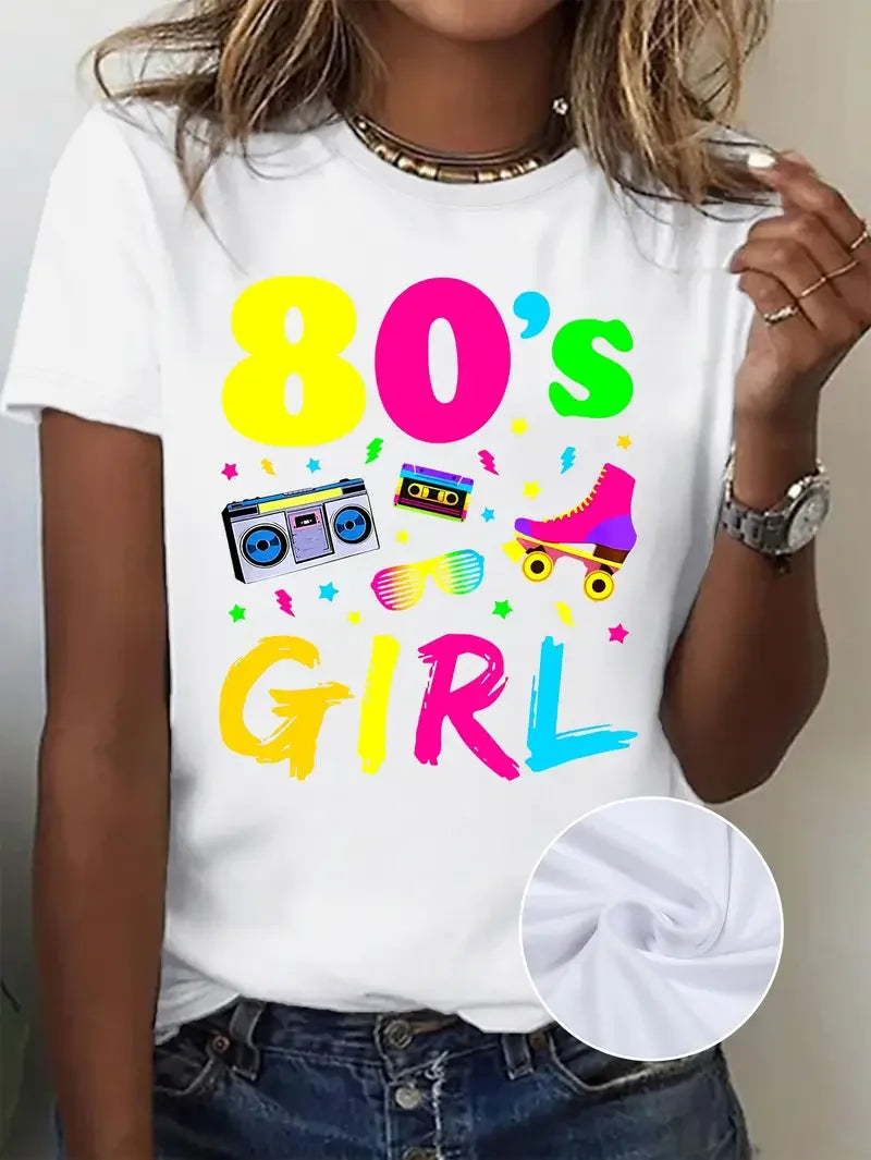 Women's 80s 90s Retro Graphic T-Shirt - "I'm 70's Born & Raised" Round Neck Short Sleeve Tee Summer Cotton T-shirt Tops