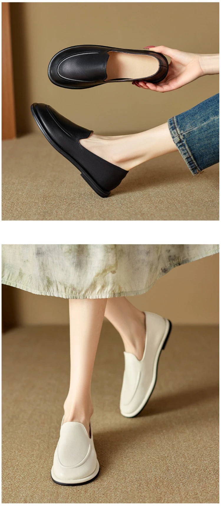 CICIYANG Loafers Women 2025 New Spring Round Toe One Foot Slip-on Shoes Women Genuine Leather Soft Flats Shoes Women