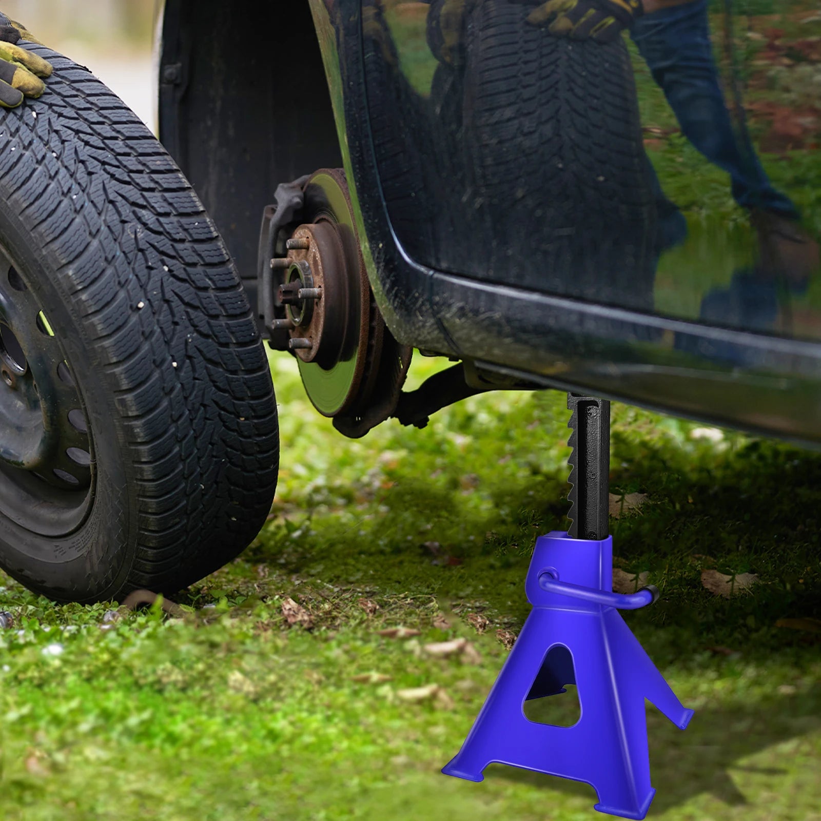 2 x Ratcheting Axle Stand, 3 Ton Heavy Duty Axle Jack Stands, Height Adjustable, Metal Steel Car Van Vehicle Stand Lifting Tool