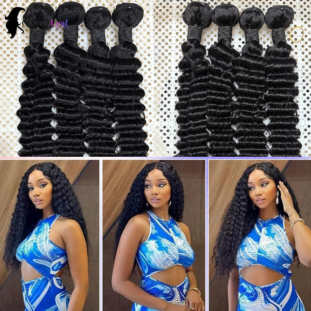 Deep Wave Human Hair Bundles Raw Hair Bundles 100% Natural Deep Curly Remy Peruvian Hair Weave Extensions 1/3/4 Bundle for Women