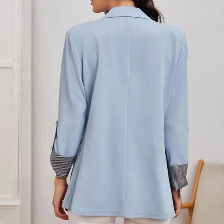 Women Autumn Winter Fashion Splicing Lapel Slim Cardigan Blazer Jacket Long Sleeve Casual