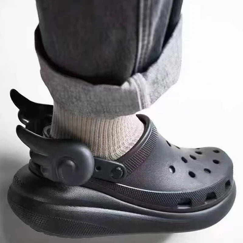 2pcs Lovely Angel Wings Shoes Charms Accessories Black White DIY Shoes Buckle Cartoon Shoes Buckles Decor Removable Shoe Pendant