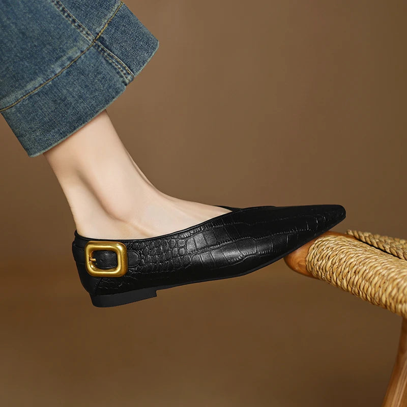 2025 New Summer Horsehair Leather Woman flats women Shoes pointed Toe Women Shoes Fashion Loafers Low Heel Flat Shoes