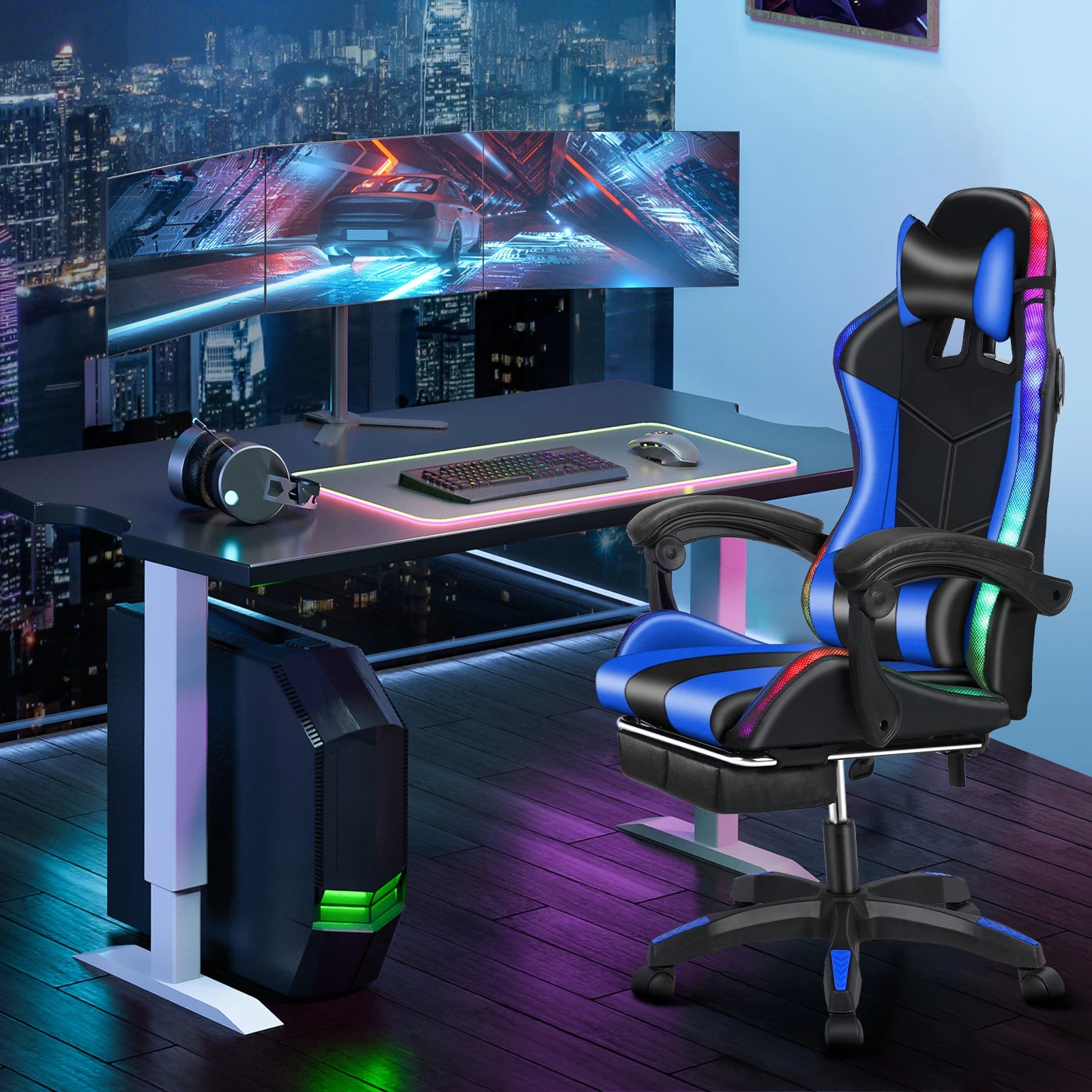Ergonomic Massage Computer Chair with Height Adjustable, Video Game Chair High Back with Lumbar Support