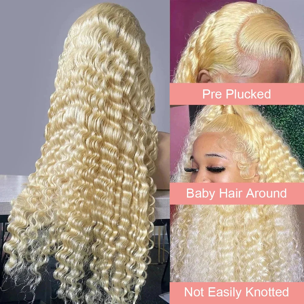 13x4 Blonde Lace Front Wigs Human Hair Brazilian Kinky Curly 13x6 HD 613 Curly Wavy Lace Front for Black Women 180% Density