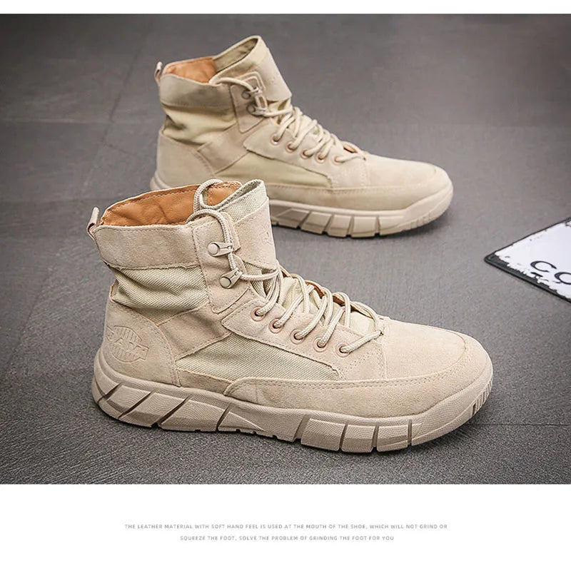 Fashion Boots Men Autumn Early Winter Shoes Flat Thick Sole Mens Ankle Boots Brand Male Footwear Black Beige KA4873