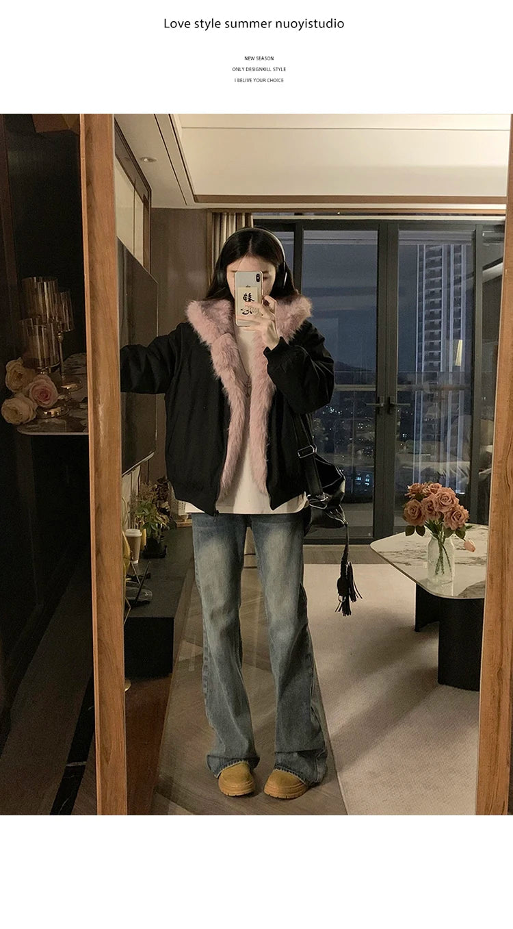 Two-sided Wear Imitation Mink Velvet Fur Hooded Cotton Padded Jacket Fashion New Winter Jackets Women's Short Loose Coats Trend