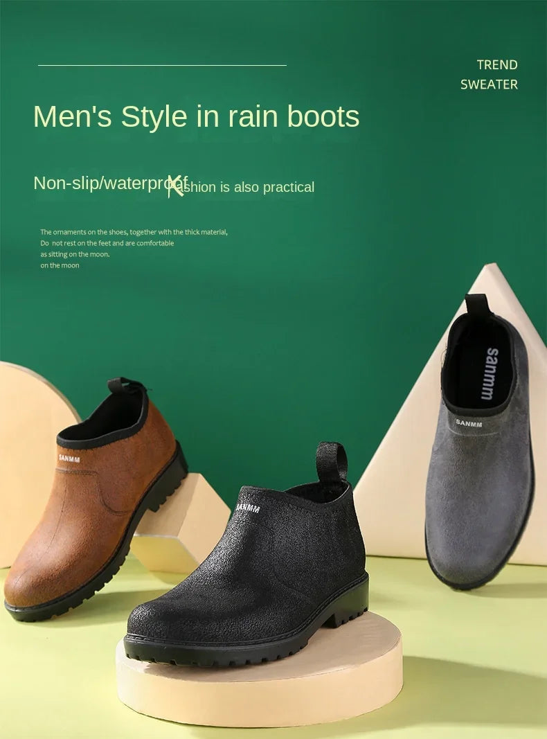 Men's Fashion Plastic Rain Boots  Spring and Autumn Non-slip Trend Low Cut Kitchen Fishing Work Car Wash Rubber Shoes Boots