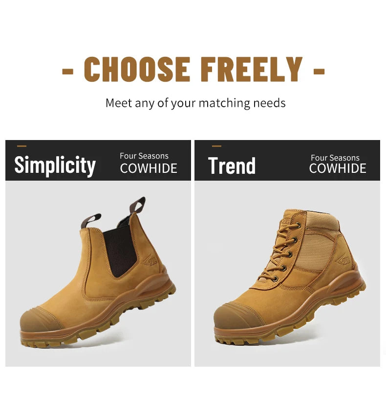 Genuine Leather Men's Boots Safety Shoes Indestructible Work Boots Steel Toe Shoes Puncture-Proof security Protective Shoes Male