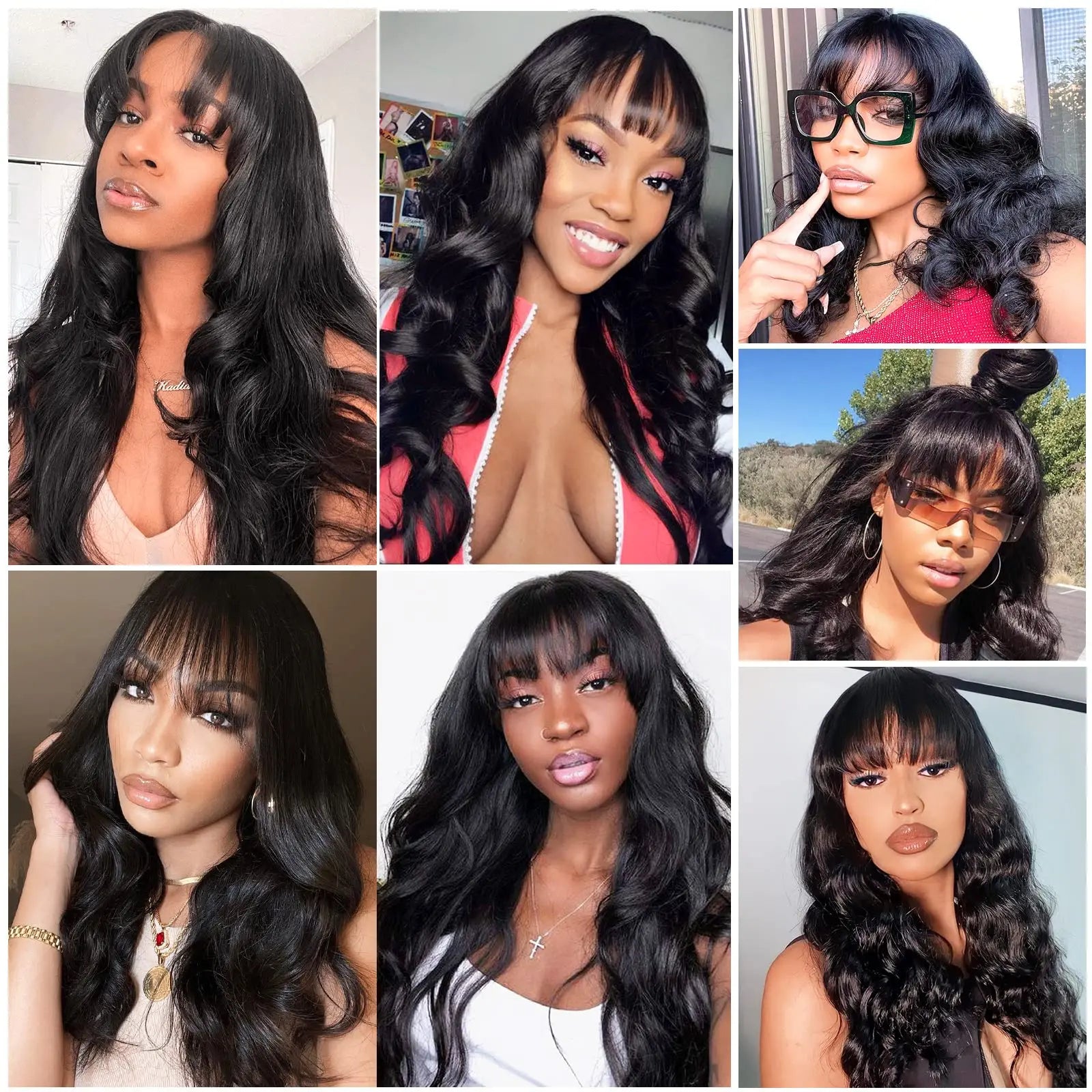 Body Wave Human Hair Wigs With Bangs Peruvian Cheap Glueless Wigs On Sale Clearance Full Machine Made Wig With Bangs For Woman