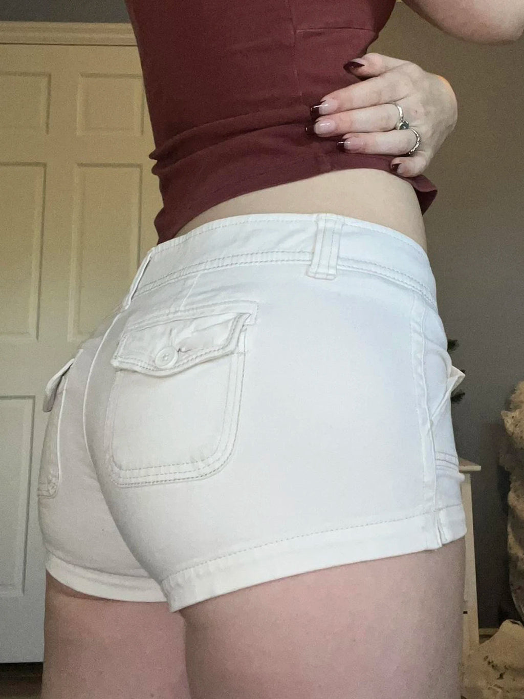 Y2K Women's Knitted White Shorts Pockets Sexy Low Rise Skinny Super Short Pants Streetwear Casual Summer Chic Basic Shorts Chic