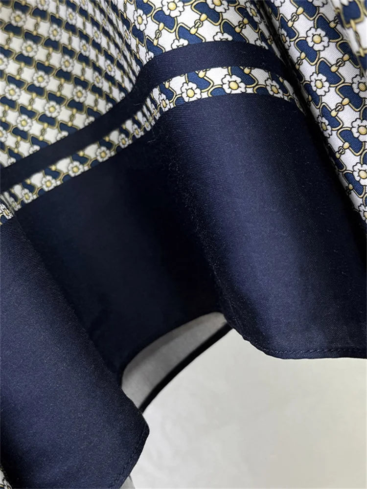 Women's Black Fake Two-Piece Irregular Midi Dress Lace Up Short Sleeved Floral Print Midi Robe