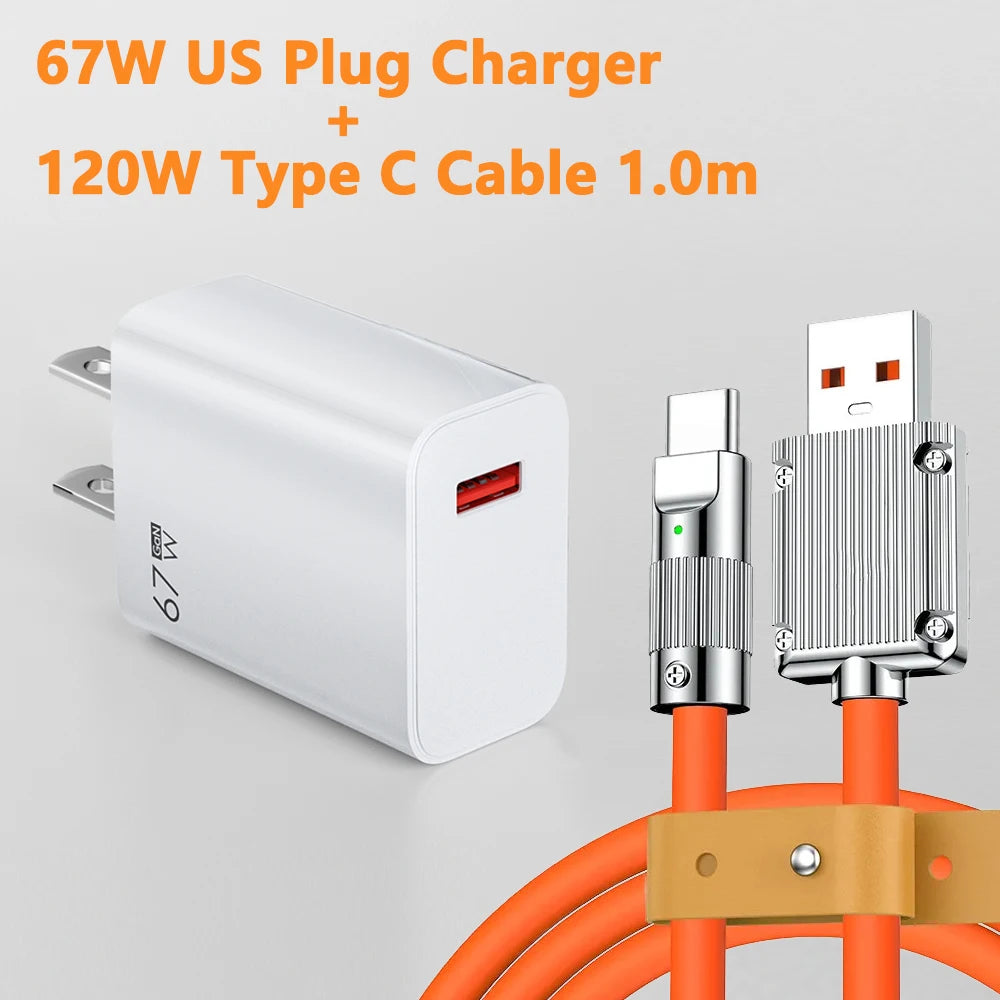 67W USB GaN Charger Fast Charge Mobile Phone Adapter Type C Cable For iPhone Samsung Xiaomi EU/US/UK Plug Portable Wall Charger