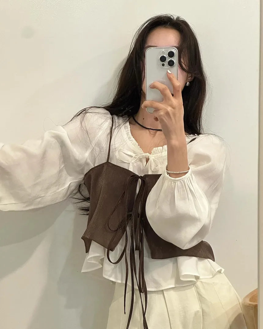 Chic Summer Loose ort Svel Vest Women's Faion Design Collar Tied Casual Versatile Layering Top Chinese Brand