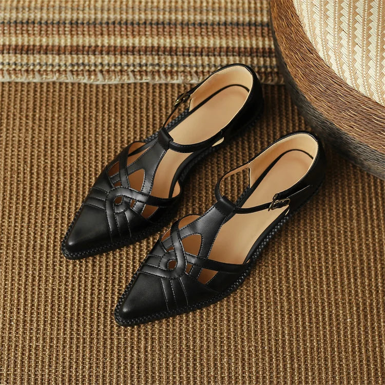 2024 Summer Women Shoes Pointed Toe Chunky Heel Shoes for Women Med-Heel Women Sandals Giadiator