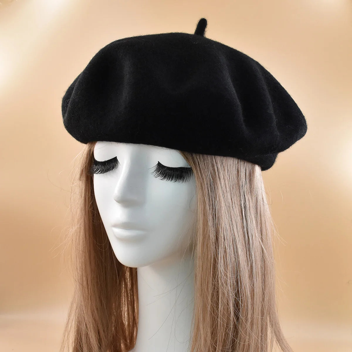 New Women black pink Berets Hat Fashion Solid Color Wool Knitted With Ladies Beanie Beret Hat Warm Autumn and winter Cap