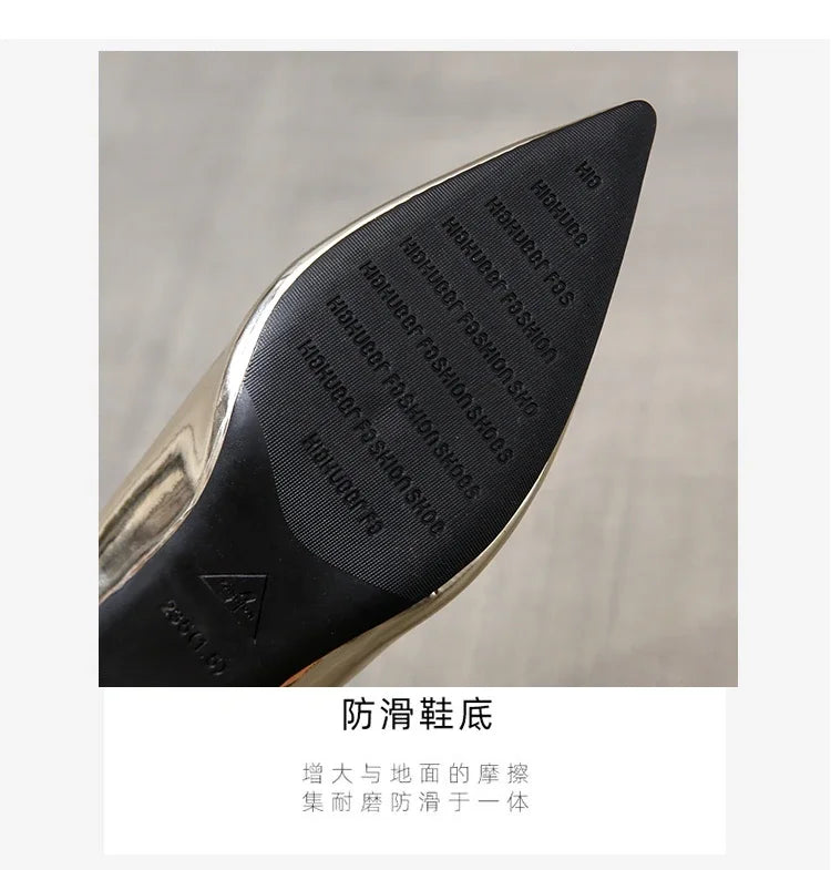 2024 New Lady Pointe Toe Gold Silver Pumps Female Wedding Bridal Shoes  Fashion Women Patent Leather High Heels Plus Size 45