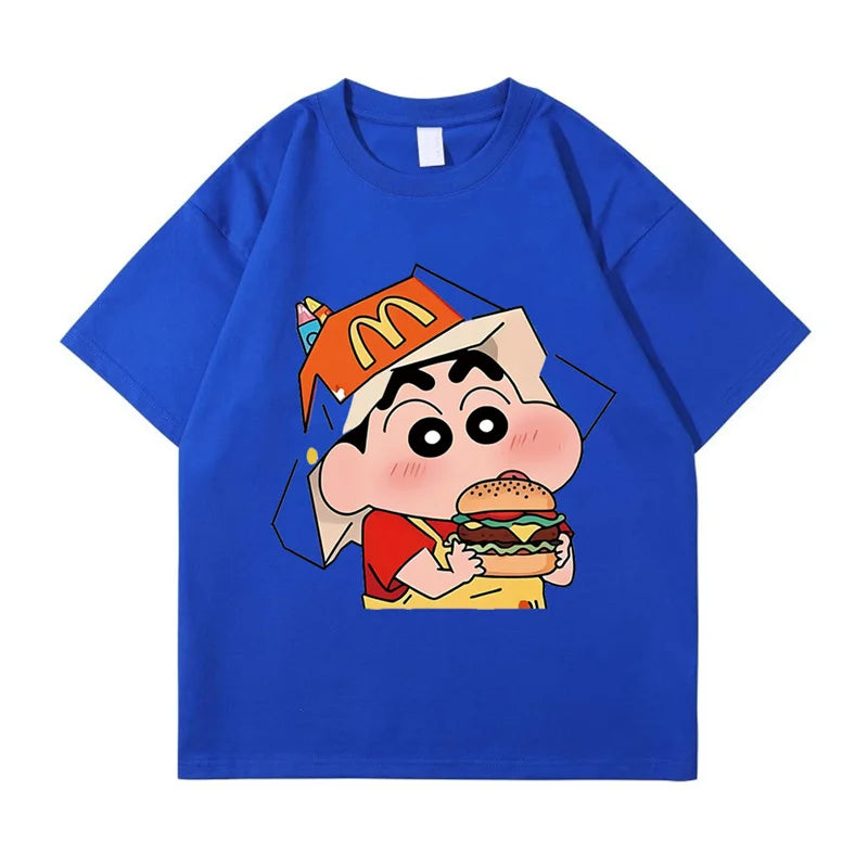 2025 Summer Fashion Crayon Shin Printed Casual Women's T-Shirt Short Sleeve Street Y2k Harajuku Loose T-Shirt Ladies Kawaii Top