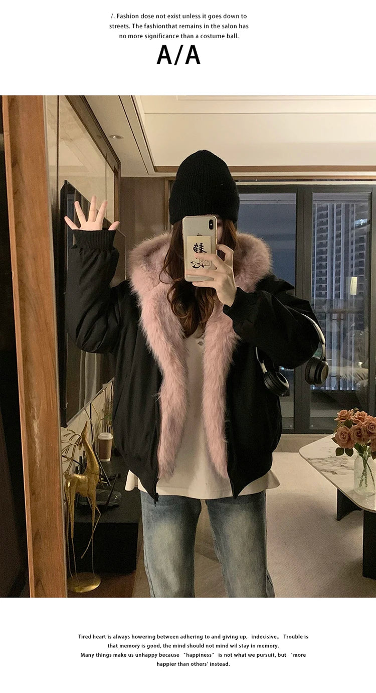 Two-sided Wear Imitation Mink Velvet Fur Hooded Cotton Padded Jacket Fashion New Winter Jackets Women's Short Loose Coats Trend