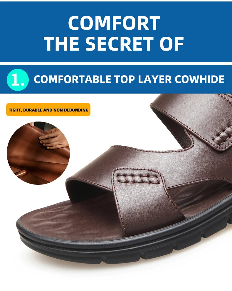 Laorentou Genuine Leather Summer Casual Beach Shoes, Cowhide Soft Soles, Anti Slip, Dual-Purpose Sandals for External Wear2050606
