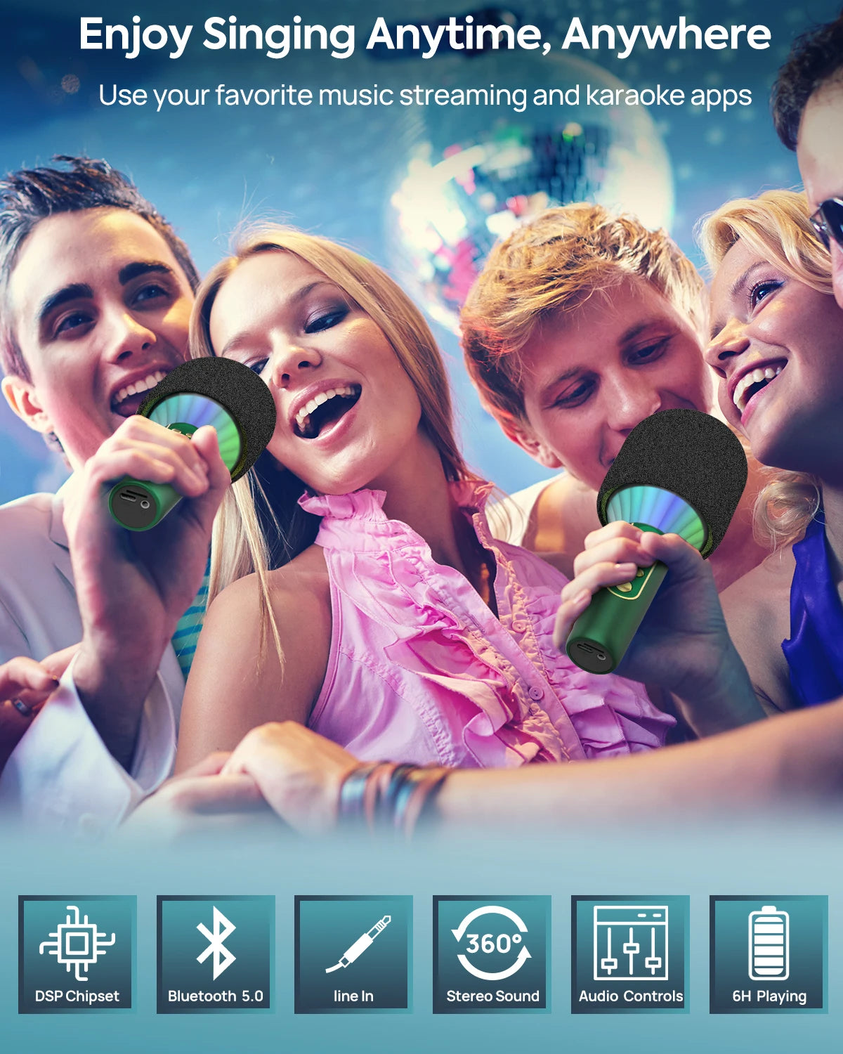 Karaoke Microphone Bluetooth Wireless Portable Home Singing Machine with Duet Sing/Record/Play/Reverb for Adult/Kid Gift