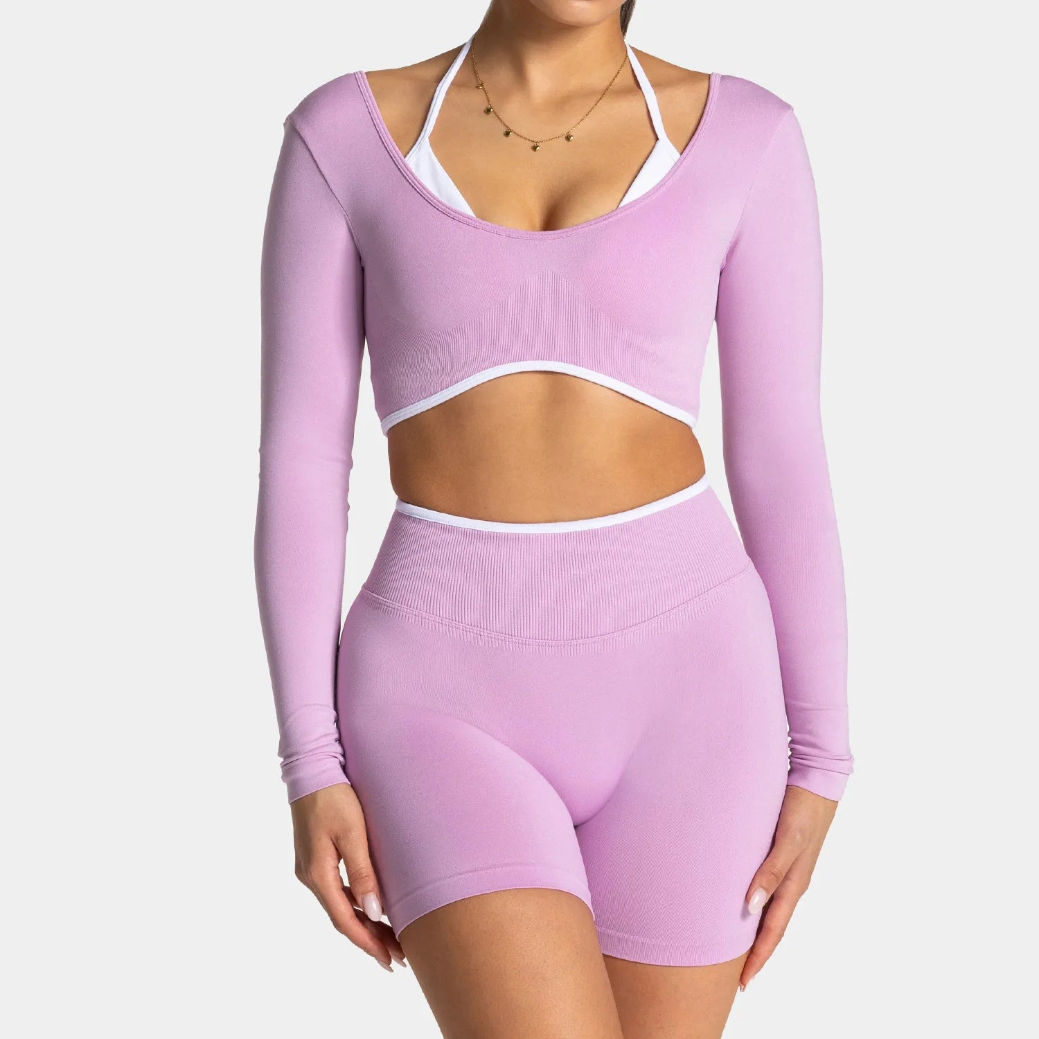 Seamless Fake Two-piece Long Sleeved Yoga Top  Women's Running and Fitness Sports Top Suit Top