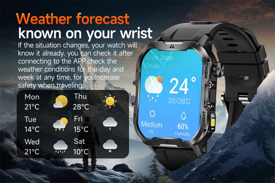 2024 New For Xiaomi Military Smart Watch Men Outdoor Sports Flashlight Fitness Watches Health Monitor 1.96" BT Call Smartwatch