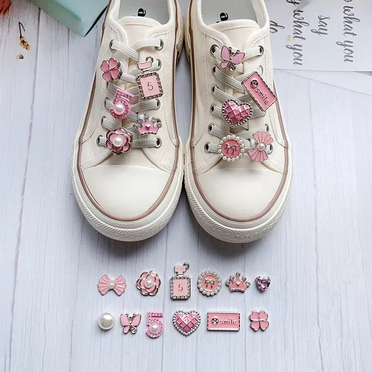 1 PCS Girls Pink Shoelace Charm Buckle Shoe Laces Charms for Sneakers Shoes Decorations Fashion DIY Shoelaces Accessories New