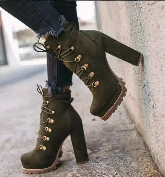 European and American Suede Short Boots 2023 Autumn and Winter New Waterproof Platform High Heel Style Short Boots Zapatos Mujer